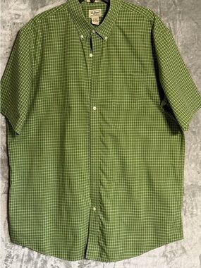 L.L. Bean Men’s Green Windowpane Check Short Sleeve Button-Down Shirt XLT